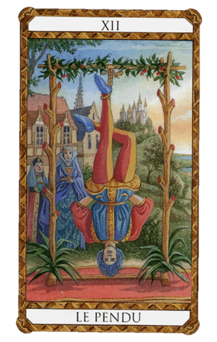 El Arcano Mayor El Colgado según el diseño del Tarot Ambre