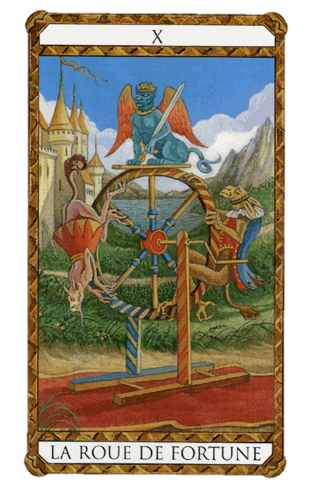 La Rueda de la Fortuna Arcanos Mayores según el diseño del Tarot Ambre