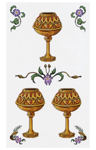 El Tres de Copas Arcano Menor según el diseño del Tarot Ambre
