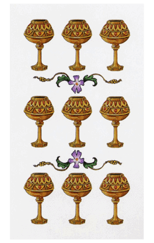 El Nueve de Copas Arcano Menor según el diseño del Tarot Ambre