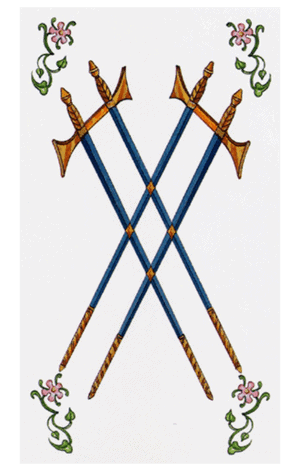 El Cuatro de Espadas Arcano Menor según el diseño del Tarot Ambre