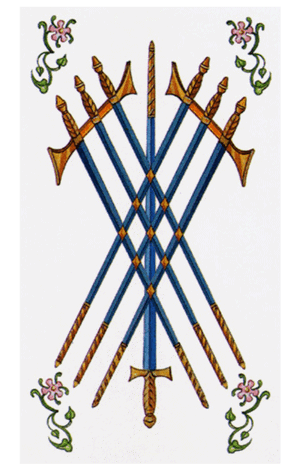 El Siete de Espadas Arcano Menor según el diseño del Tarot Ambre
