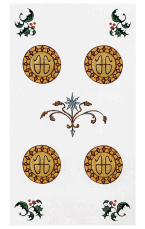 El Cuatro de Oros Arcano Menor según el diseño del Tarot Ambre