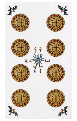 El Ocho de Oros Arcano Menor según el diseño del Tarot Ambre