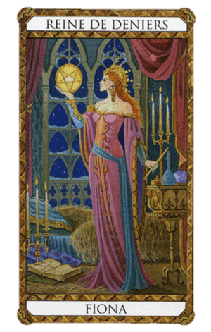 La Reina de Oros Arcano Menor según el diseño del Tarot Ambre