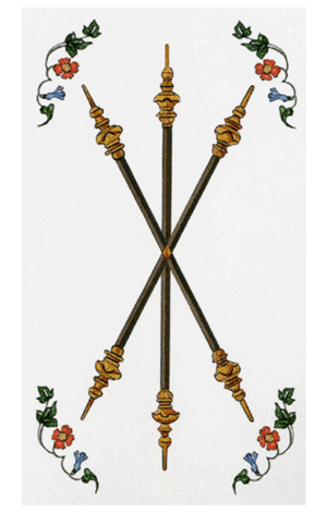 El Tres de Bastos o Varas Arcano Menor según el diseño del Tarot Ambre
