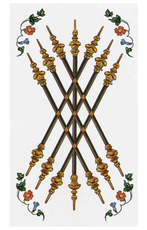 El Siete de Bastos o Varas Arcano Menor según el diseño del Tarot Ambre