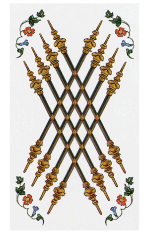 El Ocho de Bastos o Varas Arcano Menor según el diseño del Tarot Ambre