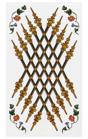 El Diez de Bastos o Varas Arcano Menor según el diseño del Tarot Ambre